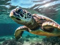Green sea turtle swimming in the ocean