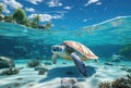 Green sea turtle swimming underwater in the ocean Royalty Free Stock Photo