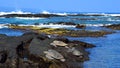 Green sea turtles resting on rocks in Hawaii panoramic wide image