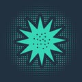 Green Sea urchin icon isolated on blue background. Abstract circle random dots. Vector. Royalty Free Stock Photo