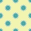 Green Sea urchin icon isolated seamless pattern on yellow background. Vector.