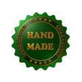 A green seal with Hand Made Guaranteed and 5 stars
