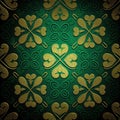 Green seamless background with gold or yellow patterned decoration - generative ai