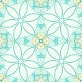 Green seamless fractal based tile with stylized flower design