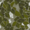 Green seamless pattern with cracked ceramic tile texture. Kintsugi style hand drawn illuastration