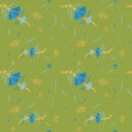 Green seamless pattern with flowers decoration and floral decor
