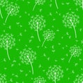 Green seamless pattern with stylized dandelions Royalty Free Stock Photo