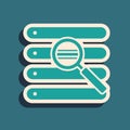 Green Search in a browser window icon isolated on green background. Long shadow style. Vector Illustration