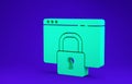 Green Secure your site with HTTPS, SSL icon isolated on blue background. Internet communication protocol. 3d