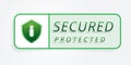 Green secured verified logo shield with checklist lock and star isolated badge illustration