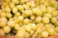Green seedless grapes at market Royalty Free Stock Photo