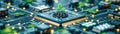 Green Seedling Growing on a Computer Motherboard, Symbolizing Eco Friendly Technology and Sustainable Development in Computing Royalty Free Stock Photo