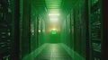 Green server room data center aisle, network security Royalty Free Stock Photo