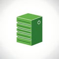 Green server tower with power symbol icon ready for data center computing Royalty Free Stock Photo