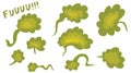 Green set. Bad toxic smell in flat style isolated on white background. Funny stink clouds, poo, bomb