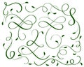 Green set of vintage flourish decorative art calligraphy whorls for design. Vector illustration EPS10 Royalty Free Stock Photo