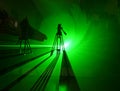 Green shadow in laser light Royalty Free Stock Photo