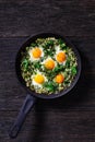 Green shakshuka in frying pan, top view Royalty Free Stock Photo