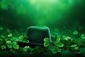 Green shamrock lucky top hat as St Patrick\'s day symbol and luck icon of Irish tradition with magical four leaf clover. Royalty Free Stock Photo