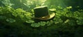 Green shamrock lucky top hat as St Patrick's day symbol and luck icon of Irish tradition with magical four leaf Royalty Free Stock Photo