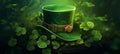 Green shamrock lucky top hat as St Patrick's day symbol and luck icon of Irish tradition with magical four leaf Royalty Free Stock Photo