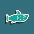 Green Shark icon isolated on green background. Long shadow style. Vector. Royalty Free Stock Photo