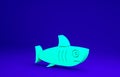 Green Shark icon isolated on blue background. Minimalism concept. 3d illustration 3D render Royalty Free Stock Photo