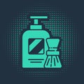 Green Shaving gel foam and brush icon isolated on blue background. Shaving cream. Abstract circle random dots. Vector Illustration Royalty Free Stock Photo
