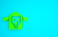 Green Sheep head icon isolated on blue background. Animal symbol. Minimalism concept. 3d illustration 3D render