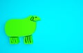 Green Sheep icon isolated on blue background. Animal symbol. Minimalism concept. 3d illustration 3D render