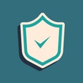 Green Shield with check mark icon isolated on green background. Security, safety, protection, privacy concept. Tick mark Royalty Free Stock Photo
