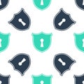 Green Shield with keyhole icon isolated seamless pattern on white background. Protection and security concept. Safety Royalty Free Stock Photo
