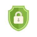 Green shield presenting secure padlock icon for data protection