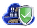 Green shield protects the database cloud computing - front view