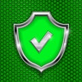 Green shield sign. Accept 3d symbol on green perforated background Royalty Free Stock Photo