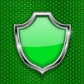 Green shield sign. Accept 3d symbol on green perforated background Royalty Free Stock Photo