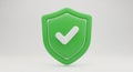 Green Shield with White Check Mark Symbol 3D Render security protection Royalty Free Stock Photo