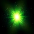 Green Shine Starburst Flare Flash with Star Dust Vector Radiant Star