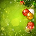 Green shiny christmas background with bauble