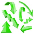 Green shiny 3d arrows. Bent curved signs