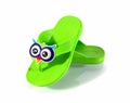 Green Shoes For Kids With Owl Eyes Style Isolated On White Background