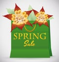 Green Shopping Bag with Orchids for Spring Season, Vector Illustration Royalty Free Stock Photo