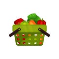 Green shopping basket full of natural vegetables. Fresh and healthy food. Flat vector illustration Royalty Free Stock Photo