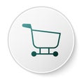 Green Shopping cart icon isolated on white background. Food store, supermarket. White circle button. Vector Royalty Free Stock Photo