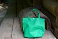 Green shopping fabric bag Royalty Free Stock Photo