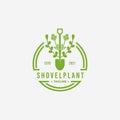 Green Shovel Environment Vintage Logo, Vector Illustration Design of Evergreen Catnip Garden Concept Royalty Free Stock Photo