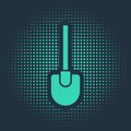 Green Shovel icon isolated on blue background. Gardening tool. Tool for horticulture, agriculture, farming. Abstract