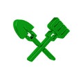 Green Shovel and rake icon isolated on transparent background. Tool for horticulture, agriculture, gardening, farming