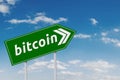 Green sign with bitcoin word