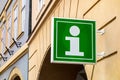 Green sign of info centre for tourists and visitors Royalty Free Stock Photo